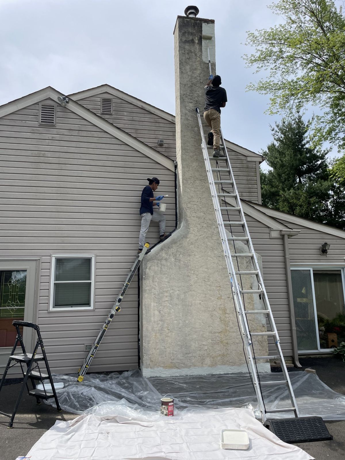 Mikey's Chimney team working on chimney repair in Greater Boston