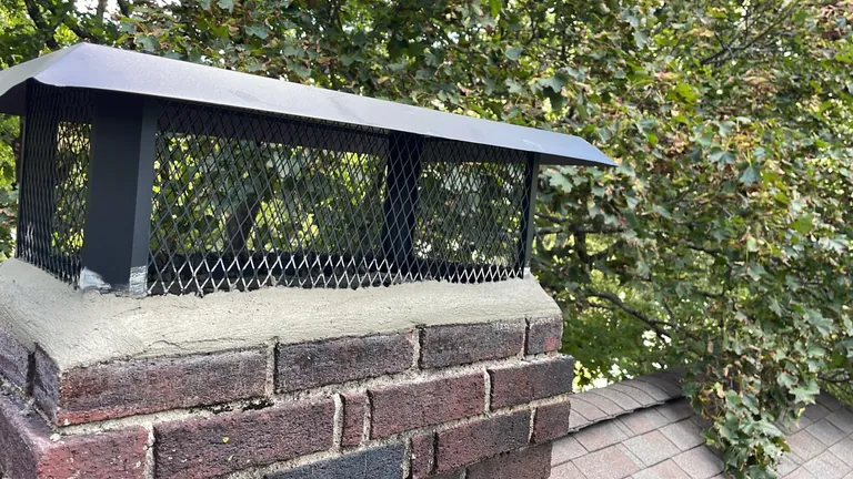 Repaired chimney crown and full-coverage cap viewed from the side in Canton MA