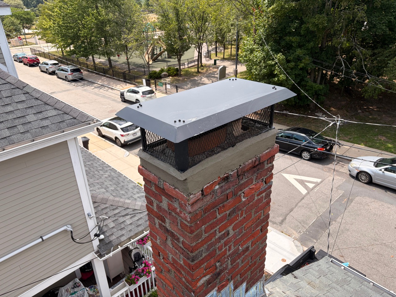 Custom chimney cap installed in Boston MA