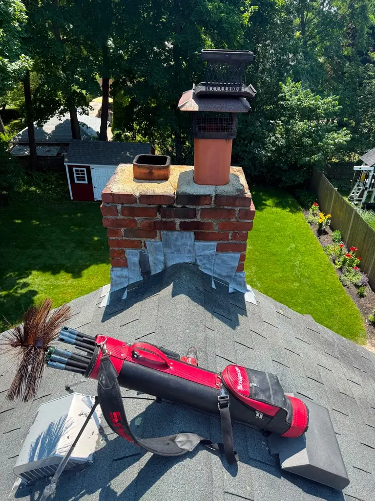 Roof stove chimney cleaning setup in Marblehead MA