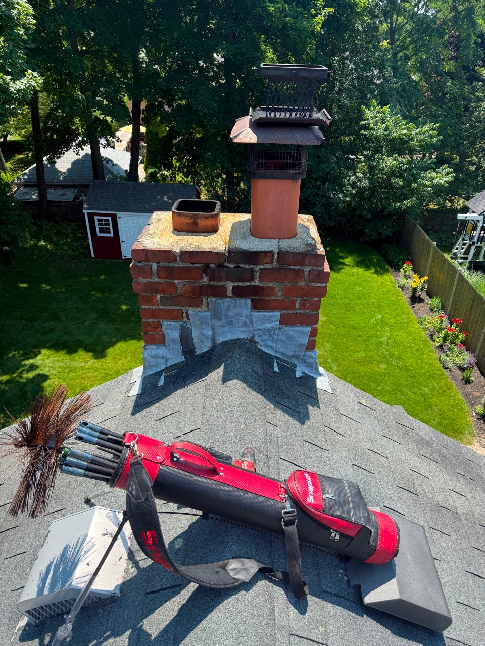 Roof stove chimney cleaning setup in Marblehead MA